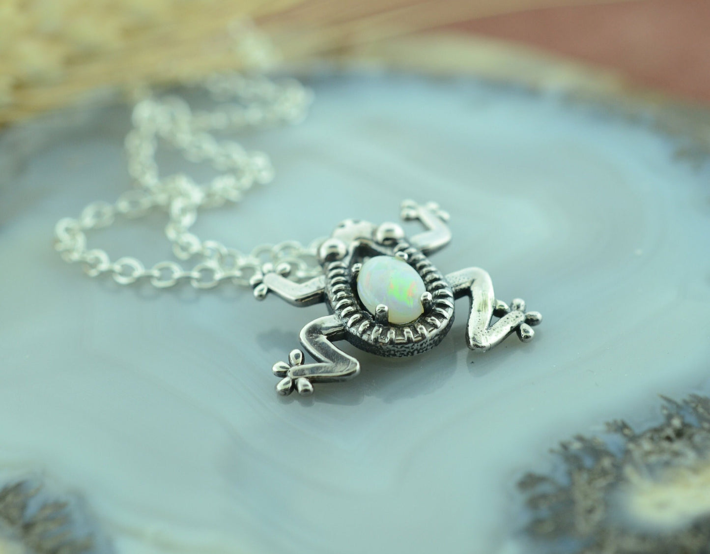 Oval Frog Pendant with Opal in Sterling Silver – Lakota Legacy Line