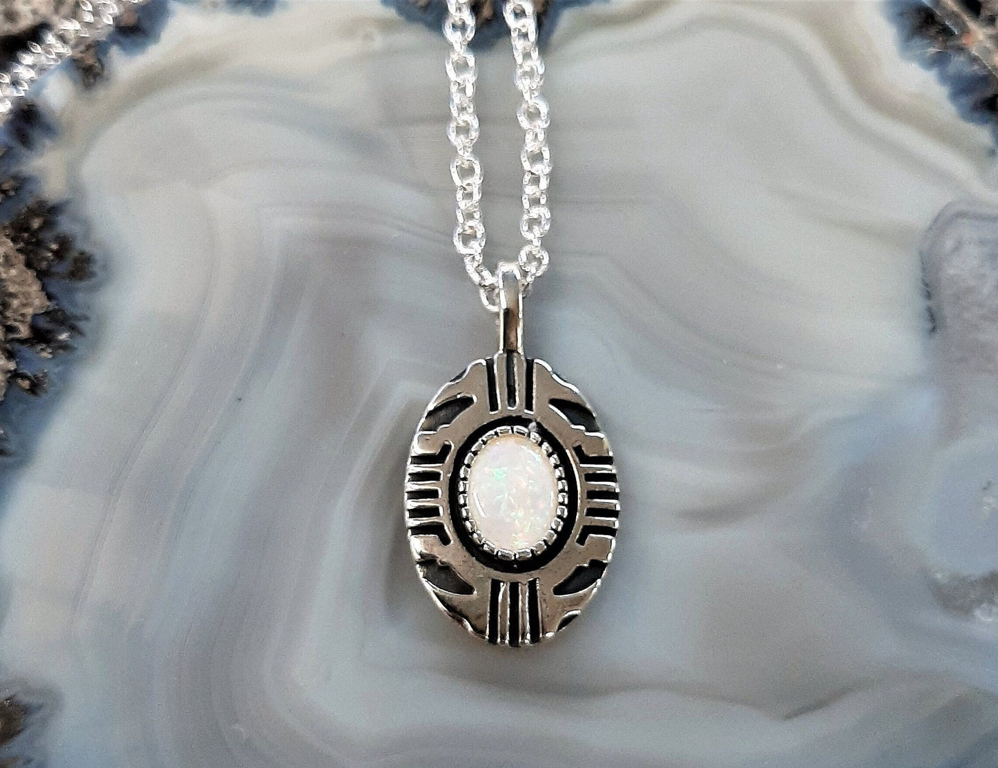Aztec Inspired Tribal Shield Pendant in Sterling Silver with Opal – Lakota Legacy Line