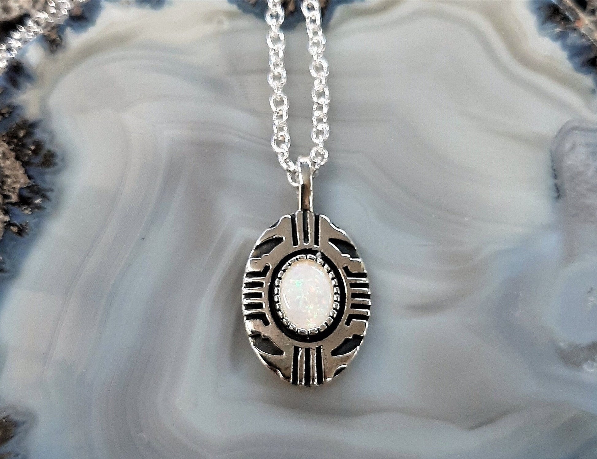 Aztec Inspired Tribal Shield Pendant in Sterling Silver with Opal – Lakota Legacy Line