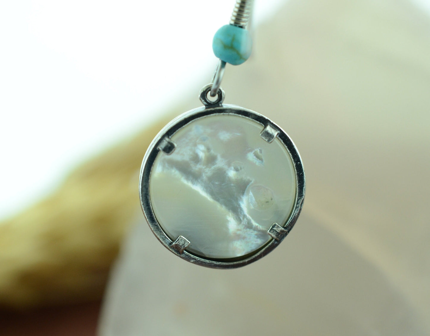 Howling Wolf Earrings in Sterling Silver with Mother of Pearl Moon – Lakota Legacy Line