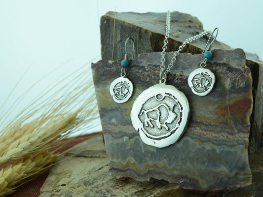 Impression Buffalo Medallion and Earrings Set in Sterling Silver – Lakota Legacy Line