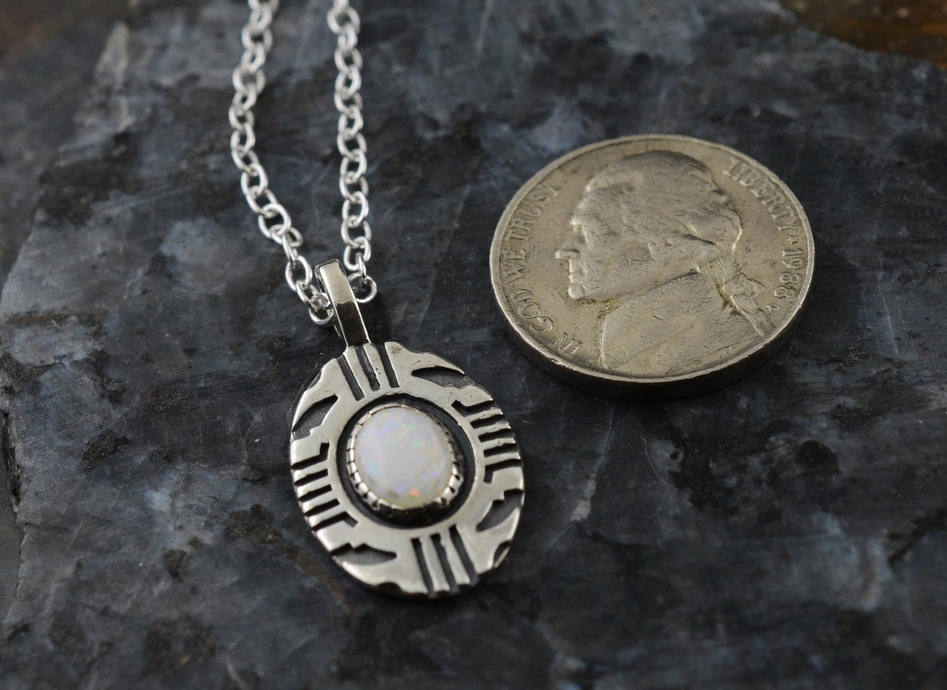 Aztec Inspired Tribal Shield Pendant in Sterling Silver with Opal – Lakota Legacy Line