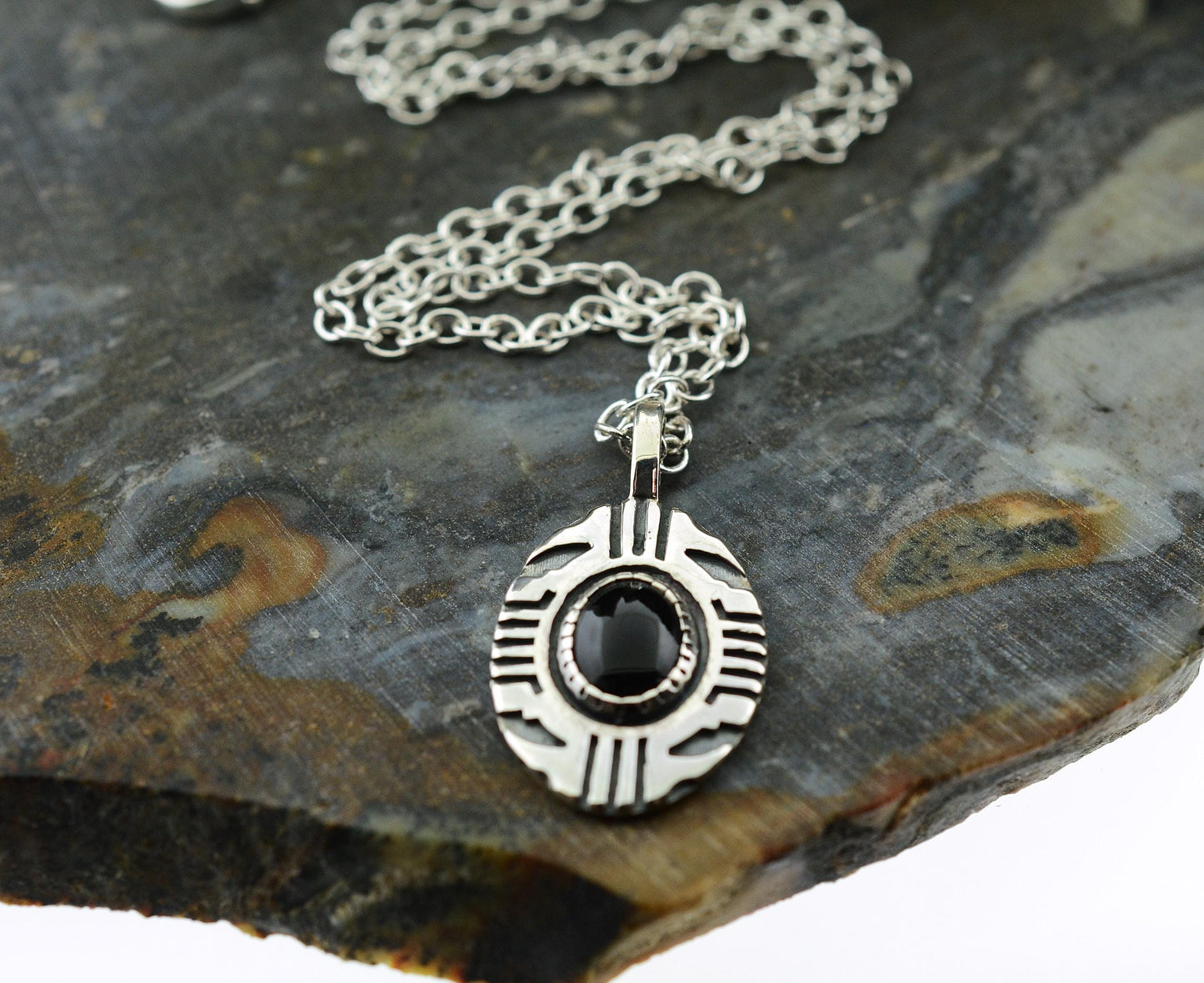 Aztec Inspired Tribal Shield Pendant in Sterling Silver with Black Onyx – Lakota Legacy Line