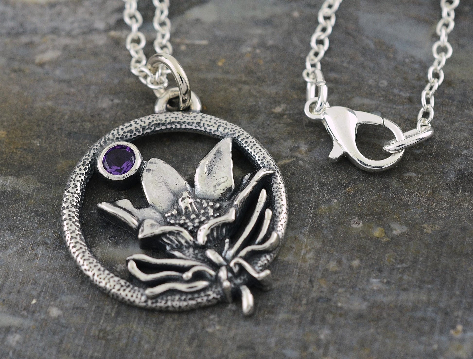 Pasque Flower Necklace in Sterling Silver with Genuine Amethyst – The Nature Line