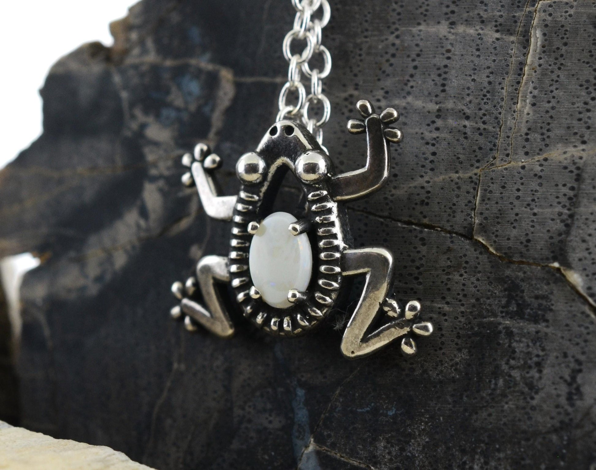 Oval Frog Pendant with Opal in Sterling Silver – Lakota Legacy Line
