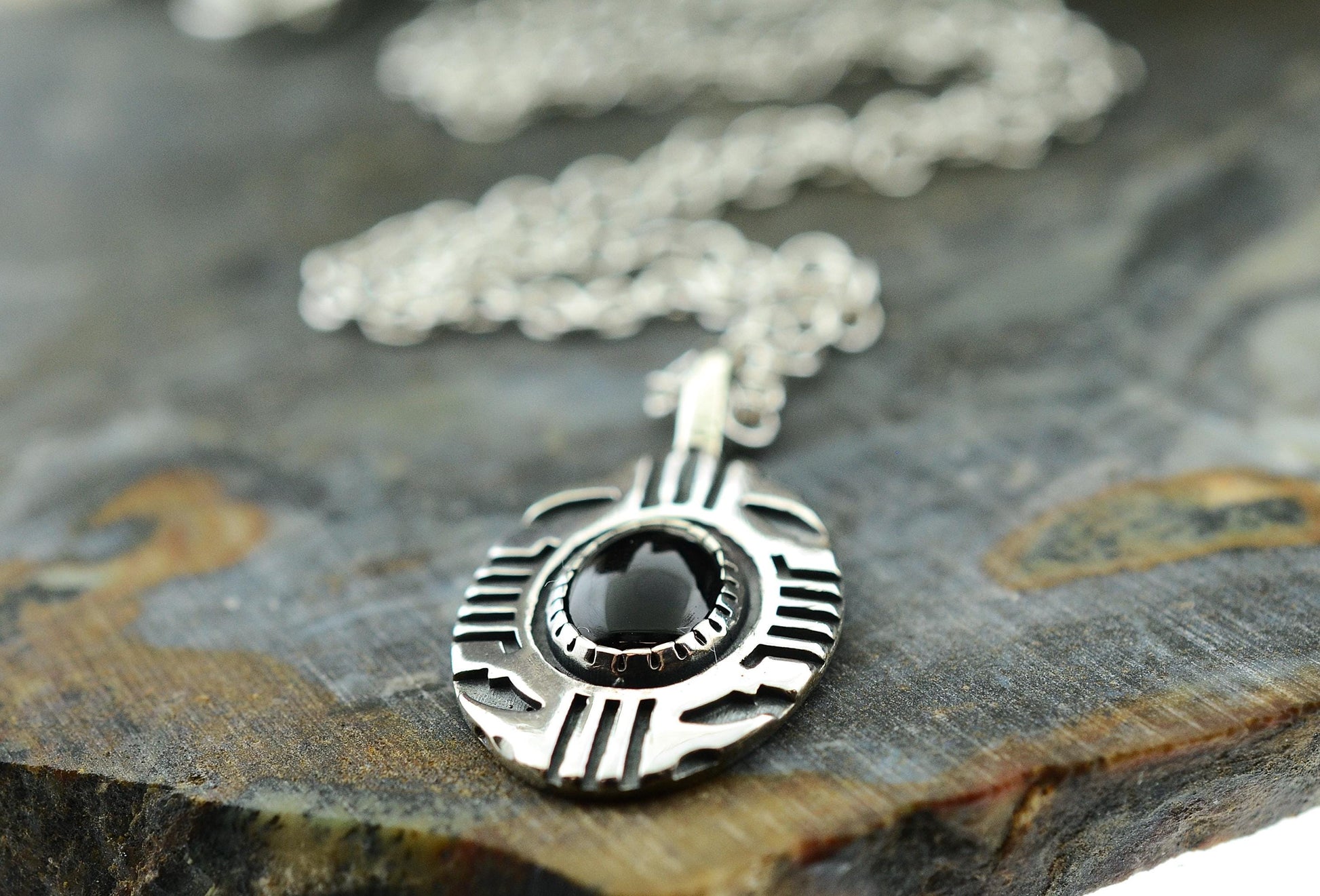 Aztec Inspired Tribal Shield Pendant in Sterling Silver with Black Onyx – Lakota Legacy Line