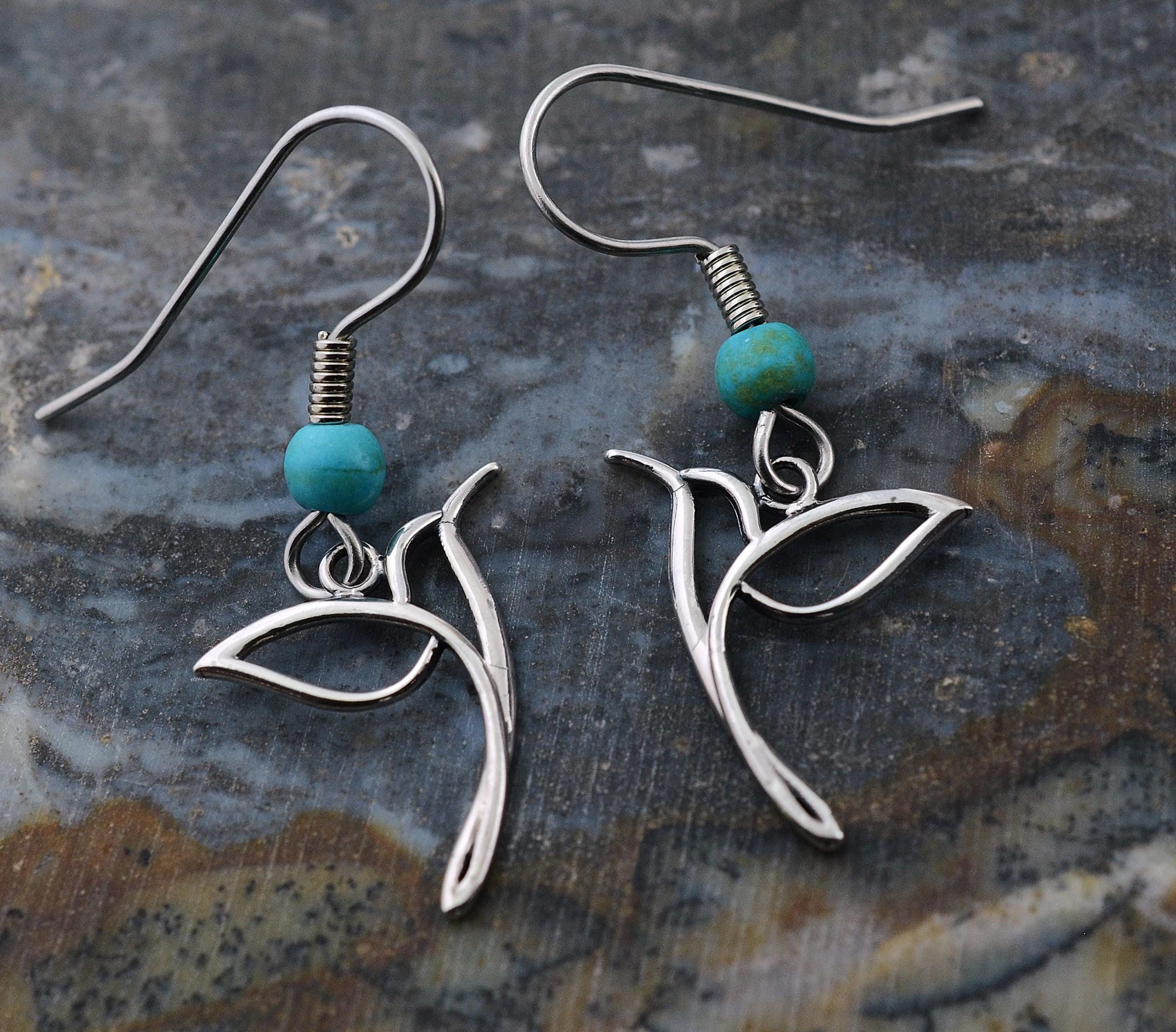 Hummingbird Earrings in Sterling Silver with Turquoise Accents – Lakota Legacy Line