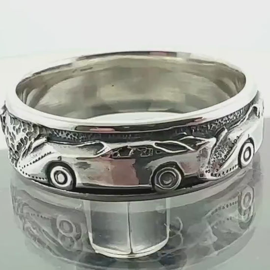 Late Model Dirt Race Car Sterling Silver Band