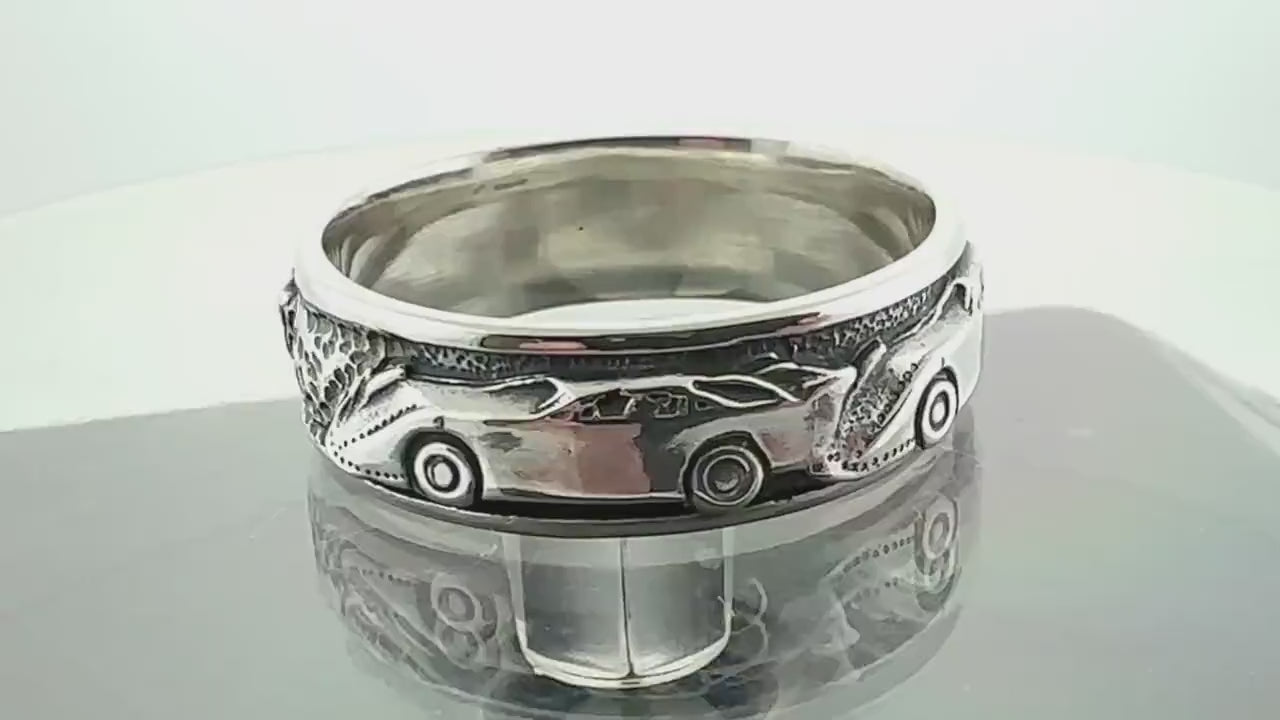 Late Model Dirt Race Car Sterling Silver Band